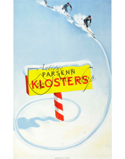 Vintage Swiss Ski Poster : PARSENN KLOSTERS