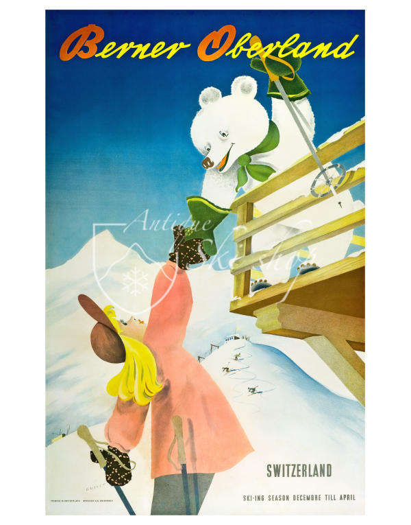 Vintage Swiss Ski Poster : BERNER OBERLAND