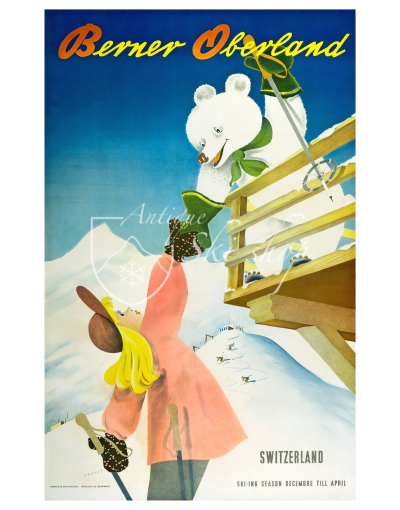 Vintage Swiss Ski Poster : BERNER OBERLAND