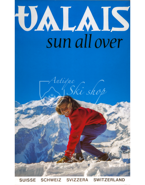 Vintage Swiss Ski Poster : VALAIS : SUN ALL OVER Vintage Swiss Ski Poster : VALAIS : SUN ALL OVER