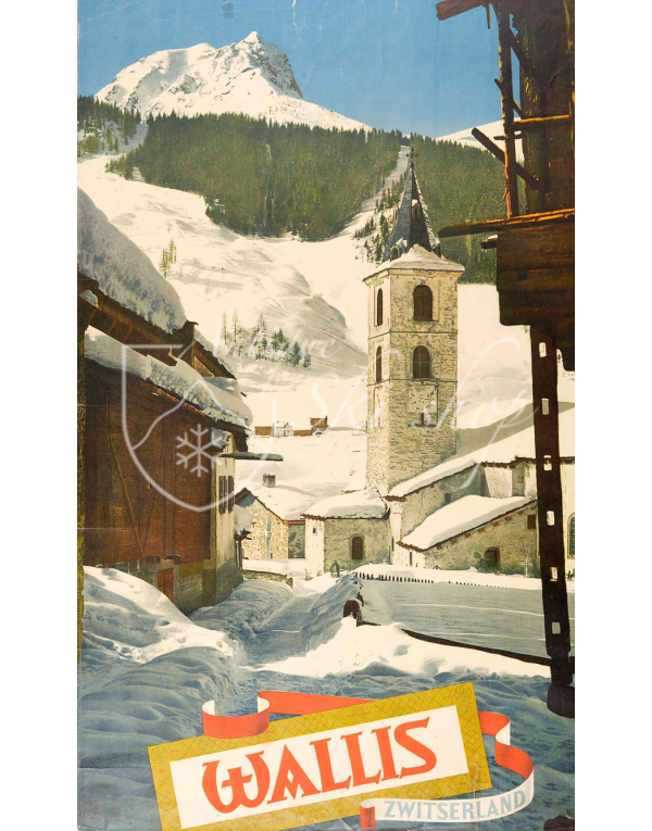 Vintage Swiss Ski Poster : WALLIS, ZWITZERLAND Vintage Swiss Ski Poster : WALLIS, ZWITZERLAND