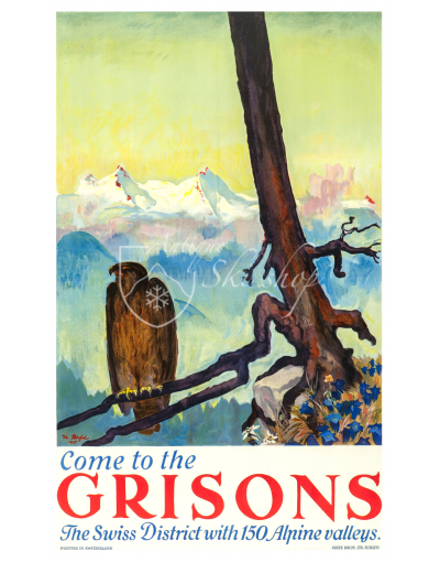 Vintage Swiss Travel Poster : COME TO THE GRISONS