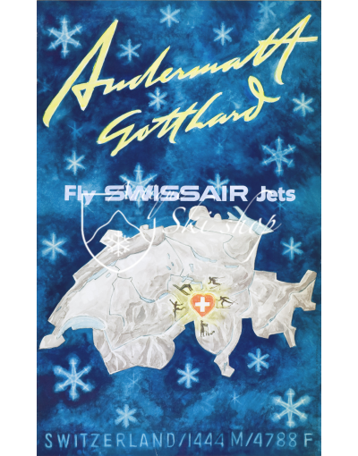 Vintage Swiss Ski Resort Poster : ANDERMATT (Swissair)