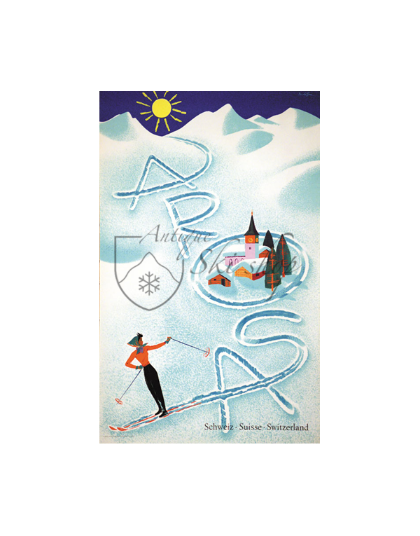 Vintage Swiss Ski Poster : AROSA Vintage Swiss Ski Poster : AROSA