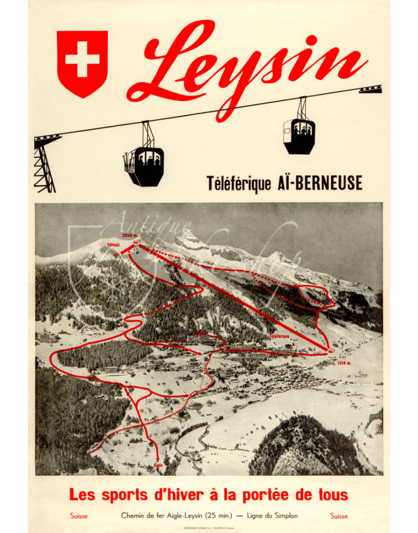 Vintage Swiss Ski Poster : LEYSIN Vintage Swiss Ski Poster : LEYSIN