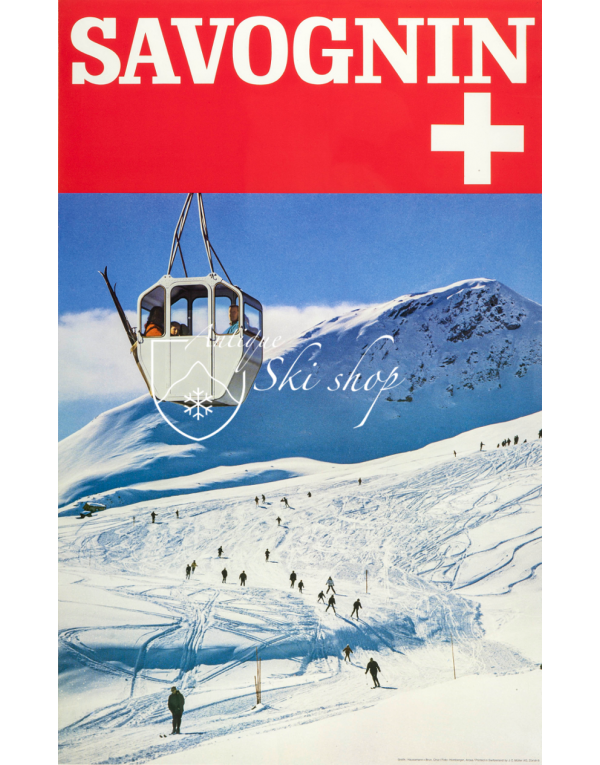 Vintage Swiss Ski Poster : SAVOGNIN Vintage Swiss Ski Poster : SAVOGNIN
