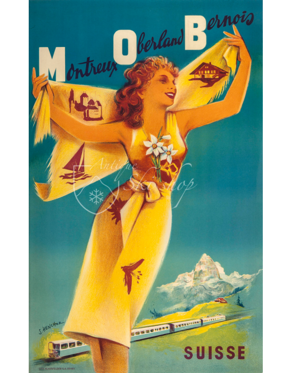 Vintage Swiss Travel Poster : MONTREUX-OBERLAND BERNOIS (MOB( Vintage Swiss Travel Poster : MONTREUX-OBERLAND BERNOIS (MOB(