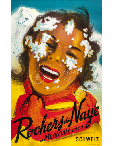 Vintage Swiss Ski Poster : ROCHERS DE NAYE (2)