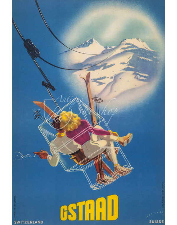 Vintage Swiss Ski Poster : GSTAAD (Chairlift) Vintage Swiss Ski Poster : GSTAAD (Chairlift)