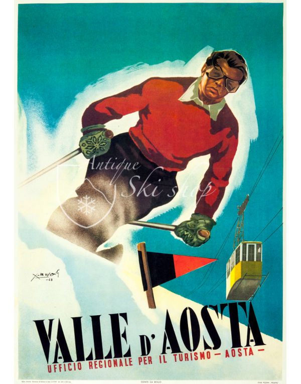 Vintage Italian Ski Poster : VALLE D'AOSTA Vintage Italian Ski Poster : VALLE D'AOSTA