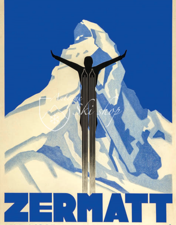Vintage Swiss Ski Poster : ZERMATT SKI JUMP Vintage Swiss Ski Poster : ZERMATT SKI JUMP