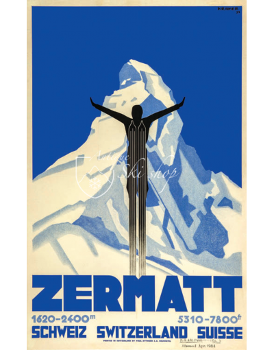 Vintage Swiss Ski Poster : ZERMATT SKI JUMP