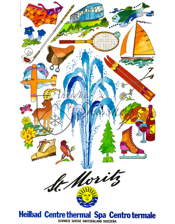 Vintage Swiss Travel Poster : ST. MORITZ - SPA Vintage Swiss Travel Poster : ST. MORITZ - SPA