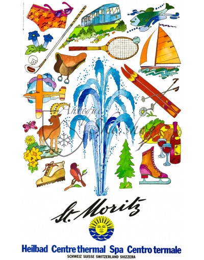 Vintage Swiss Travel Poster : ST. MORITZ - SPA