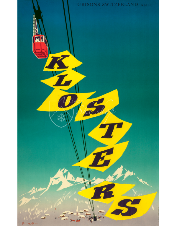 Vintage Swiss Ski Poster : KLOSTERS (CABLE CAR) Vintage Swiss Ski Poster : KLOSTERS (CABLE CAR)