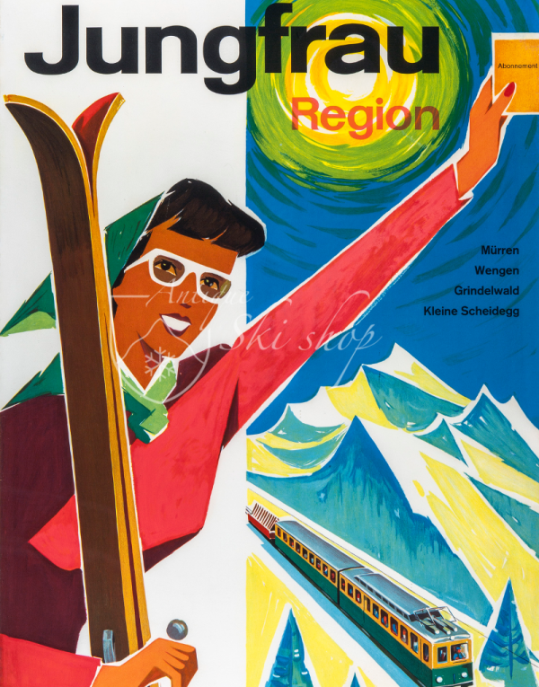 Vintage Swiss Ski Poster : JUNGFRAU - REGION Vintage Swiss Ski Poster : JUNGFRAU - REGION