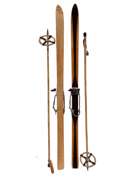 ANTIQUE ATTENHOFER SKIS & POLES (NOS) 