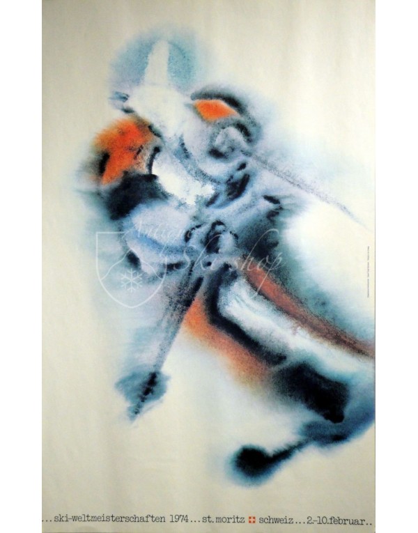 Vintage Swiss Ski Poster : St.Moritz 1974 World Ski Championships