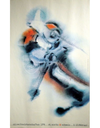 Vintage Swiss Ski Poster : St.Moritz 1974 World Ski Championships