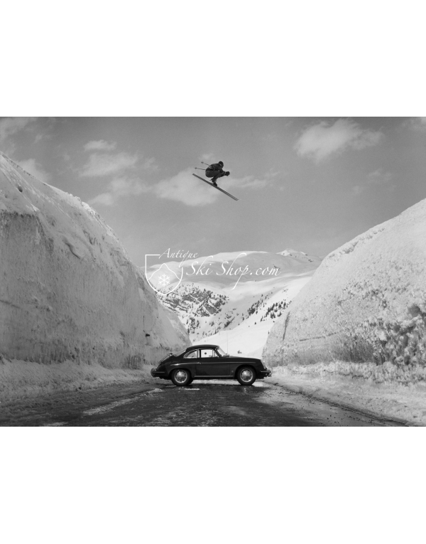 Porsche 356 Ski Jump - black and white ski photos Porsche 356 Ski Jump - black and white ski photos