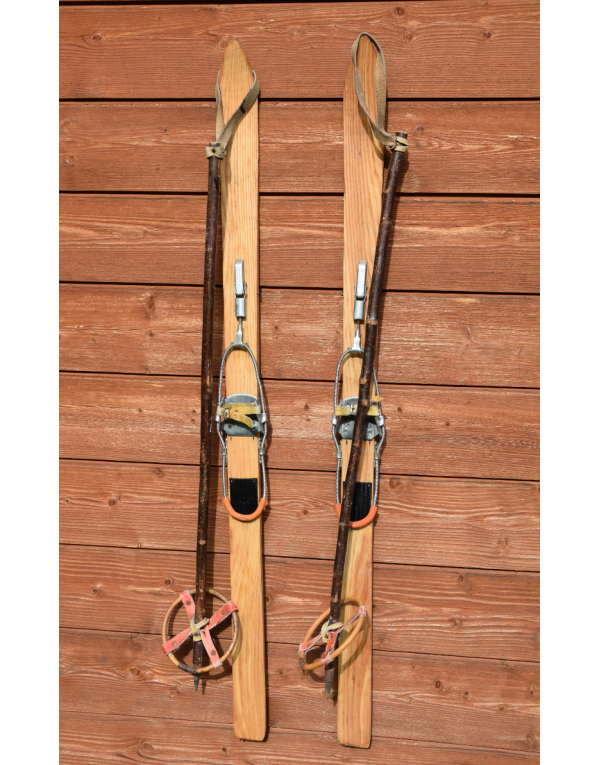 Antique Children Skis & Hickory Ski Poles Antique Children Skis & Hickory Ski Poles