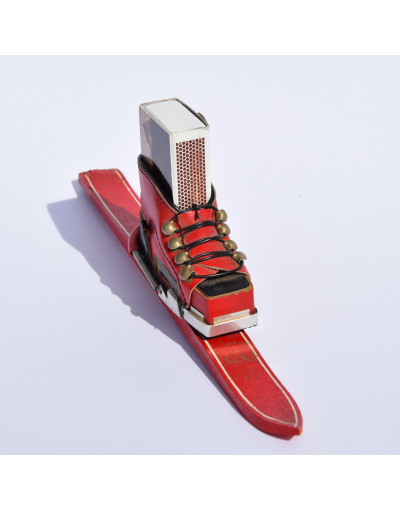 Antique Ski & Ski Boot Match Box Holder