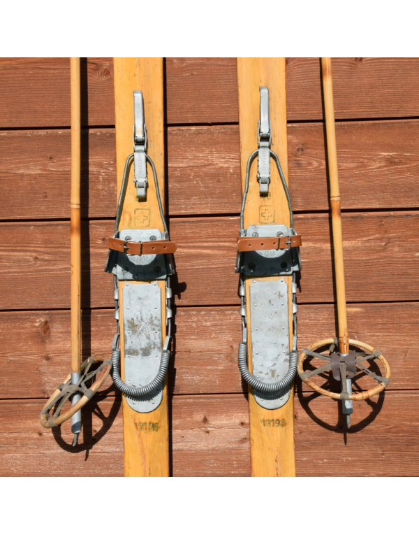 Antique "JACOBER" Swiss Military Skis & Poles Antique "JACOBER" Swiss Military Skis & Poles