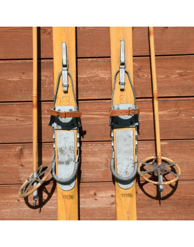 Antique "JACOBER" Swiss Military Skis & Poles