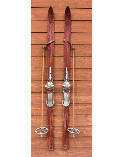 1940's Antique  Swiss Skis & Very Rare Hexagon Poles