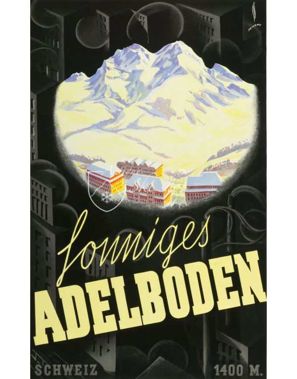 Vintage Swiss Ski Poster : SUNNY ADELBODEN Vintage Swiss Ski Poster : SUNNY ADELBODEN