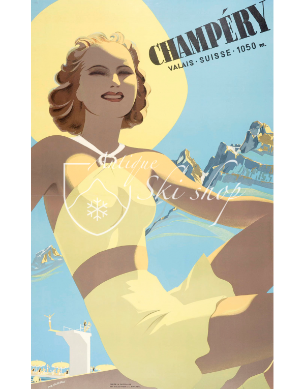 Vintage Swiss Ski Poster : CHAMPERY VALAIS Vintage Swiss Ski Poster : CHAMPERY VALAIS