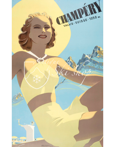 Vintage Swiss Ski Poster : CHAMPERY VALAIS