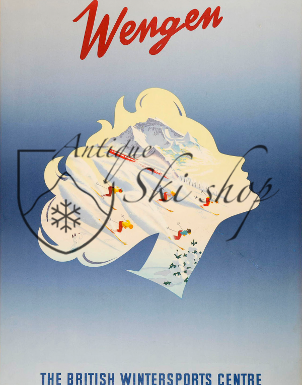 Vintage Swiss Ski Poster : WENGEN - THE BRITISH WINTER SPORTS CENTRE Vintage Swiss Ski Poster : WENGEN - THE BRITISH WINTER SPORTS CENTRE